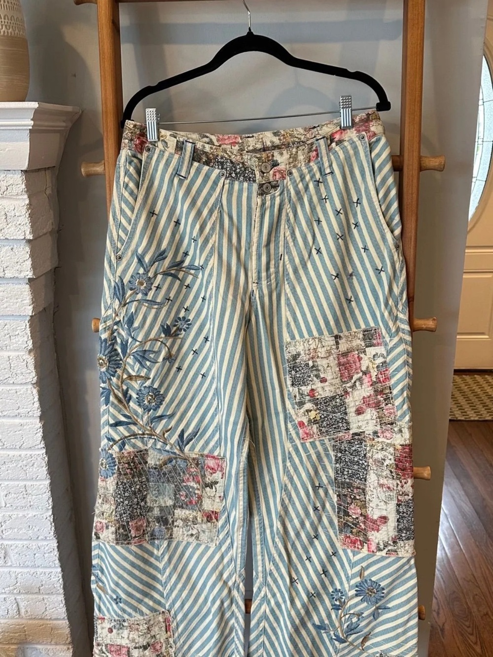 Free People West Ridge Blue Patte Patchwork Wide Leg Jeans - Picture 5 of 8